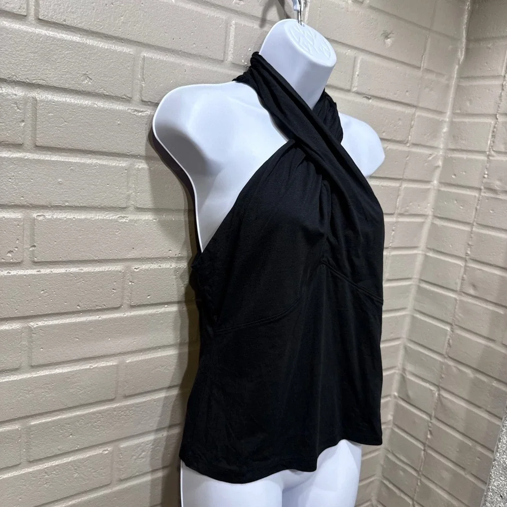 Nation LTD Hanna Halter Cross Front Top Black Pima Cotton Blend NWT M Peru Basic
